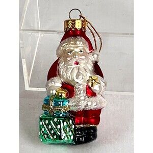 Glass Ornament Santa With Gifts By Unique Treasures Hand Crafted Limited Edition